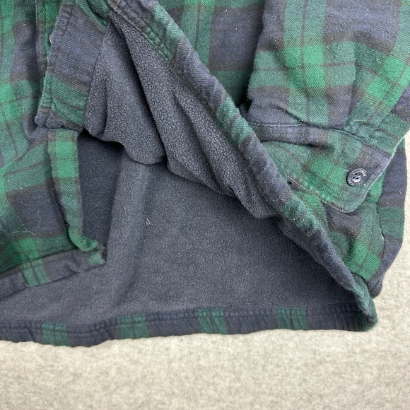 LL Bean Fleece Lined Flannel Shirt Jacket Mens Large Green Plaid 298189 - Picture 6 of 10